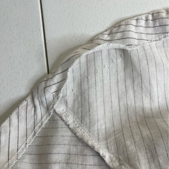 Banana Republic Linen Pinstripe Flutter Sleeve Flounce Hem Dress Women Size 4 - Picture 9 of 15